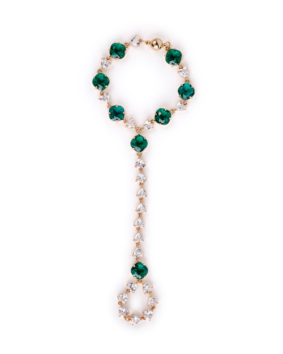 Handcrafted crystal hand chain with Austrian crystals and 18K gold plating. Elegant bridal hand jewelry, finger bracelet, and statement accessory for weddings and special occasions.