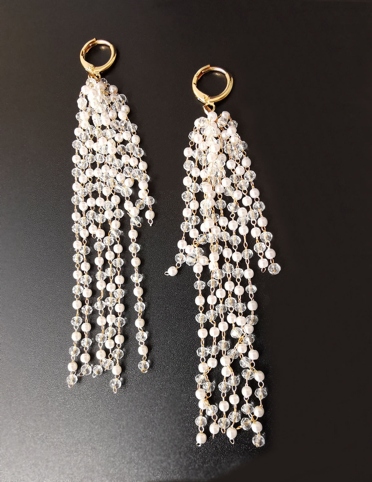Long earrings Waterfall, gold, crystals, chain earrings