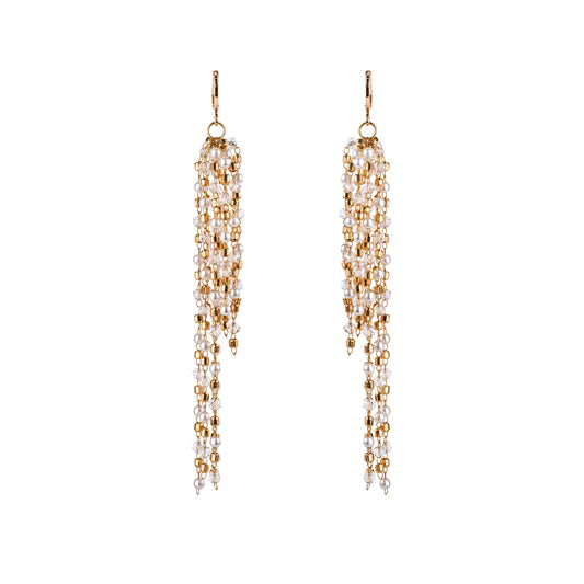 Long earrings, pearls and gold 